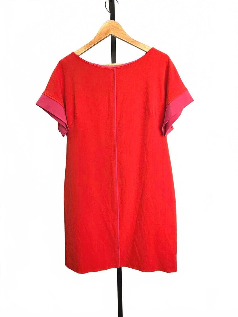 Red Short Sleeve Casual Dress with Purple Cuff Detail J. Taylor Large